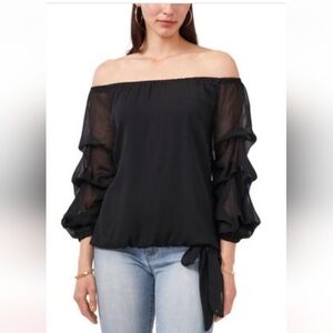 Vince Camuto Black Sheer Sleeve Blouse